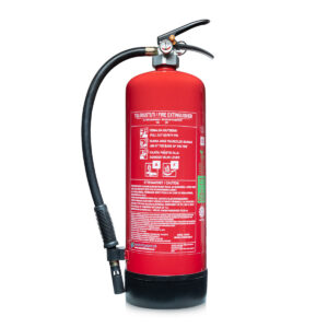 Punane 6-liitrine tulekustuti LI-ION akude (kuni 600 Wh), A- ja F-klassi põlengute kustutamiseks.