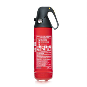 Punane 1 kg plastkattega plastkattega pulberkustuti. Kompaktne ja turvaline autokustuti A, B ja C klassi põlengutele.